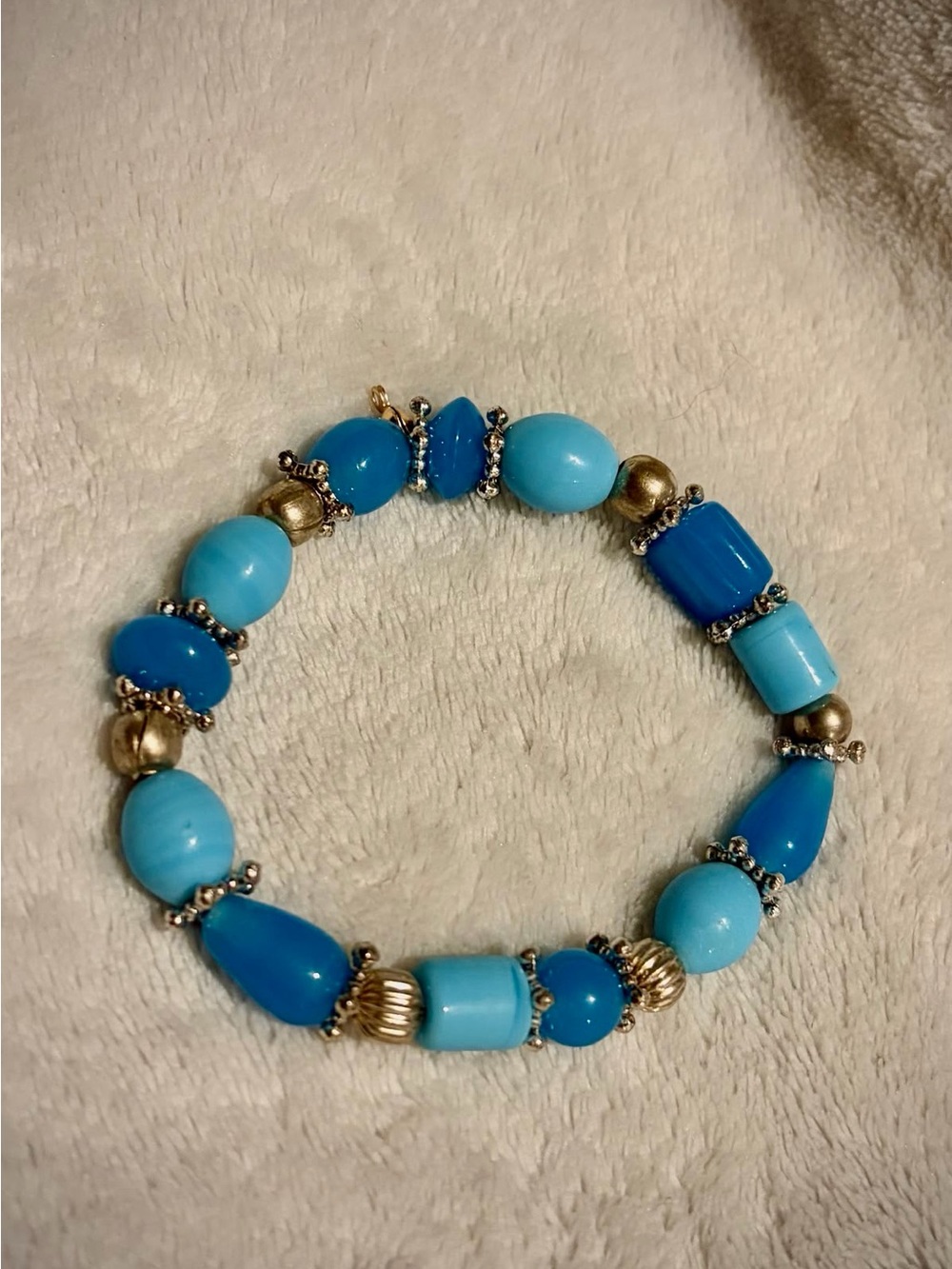 Handmade Blue Beaded Stretch Bracelet